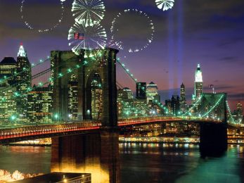 Fireworks on Brooklyn Bridge