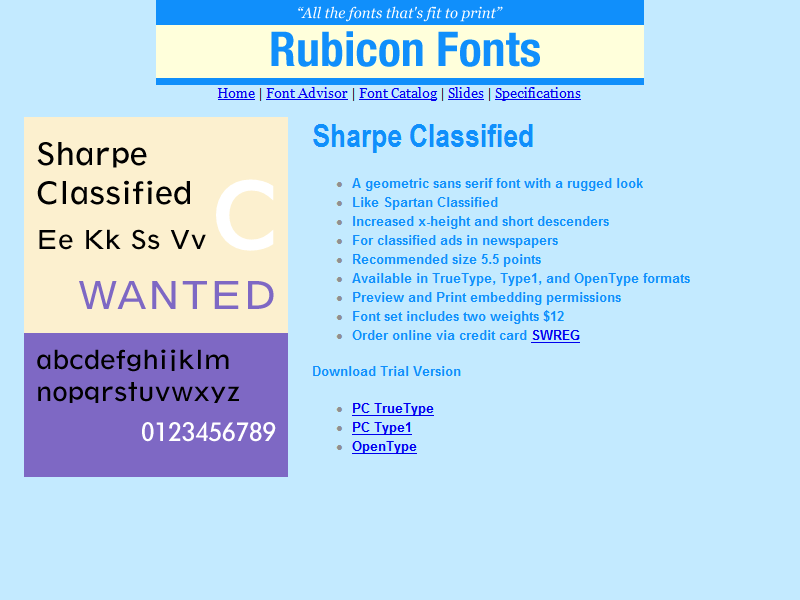 Sharpe Classified Font Type1