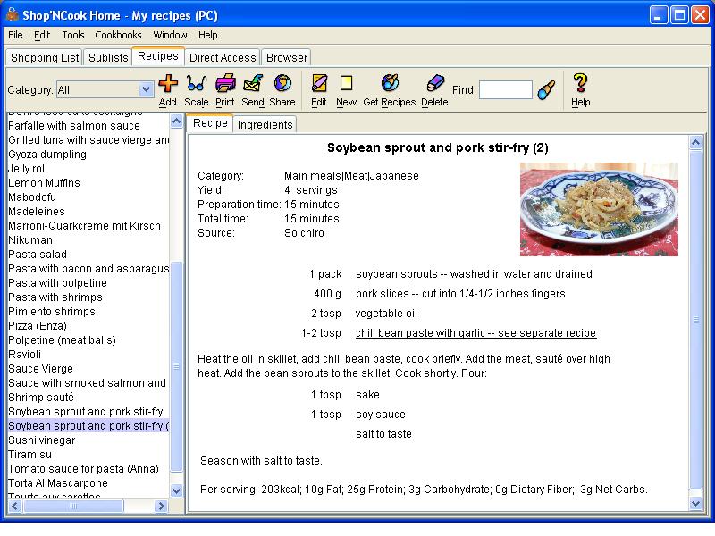 Shop'NCook Shopping List and Recipe