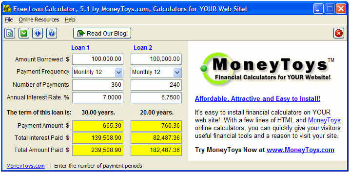 MoneyToys Free Loan Calculator