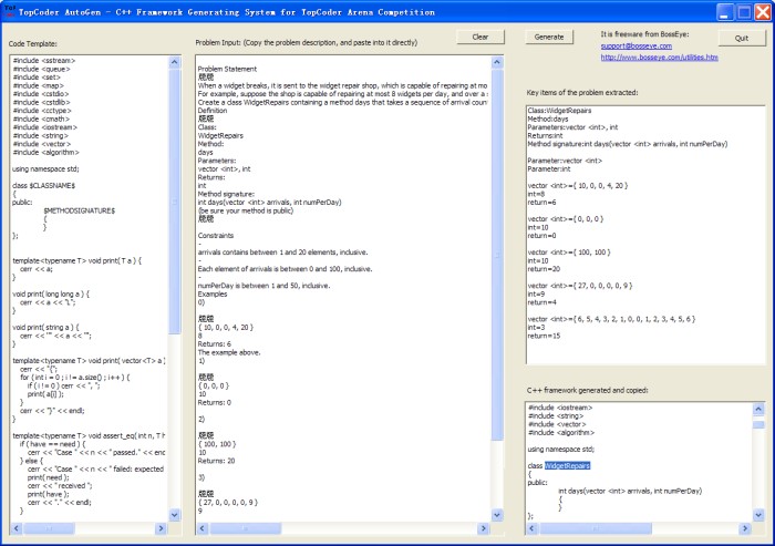 Topcoder AutoGen for Arena C++