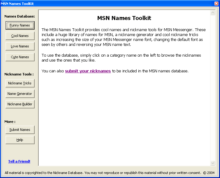 MSN Names Toolkit