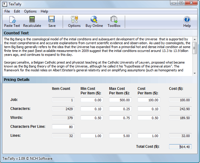 TexTally Word Line and Character Counter