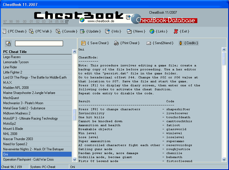 CheatBook Issue 11/2007