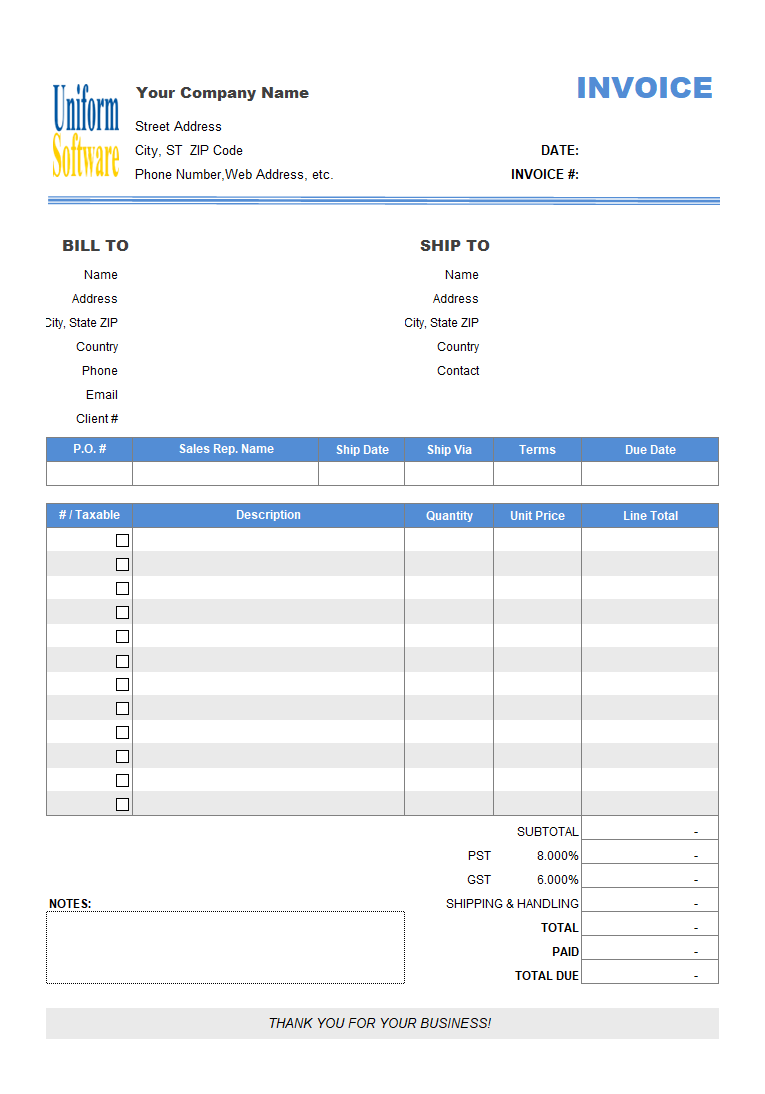 Sales Invoicing Template