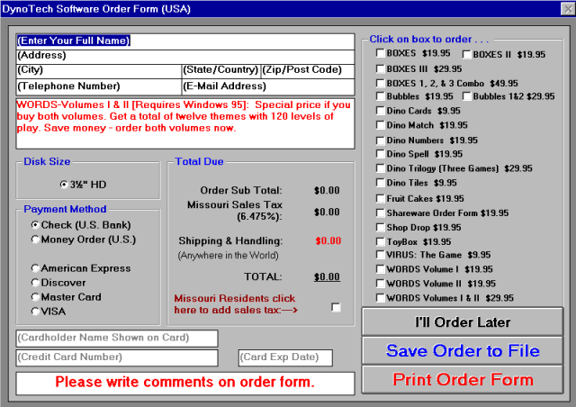 Order Form Source Code