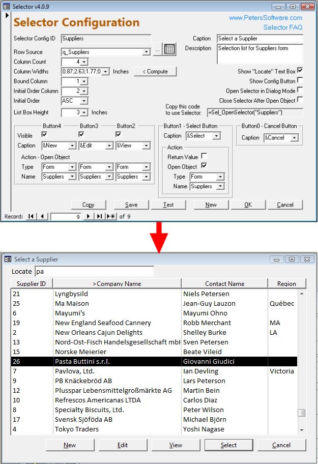 Selector for MS Access 2000