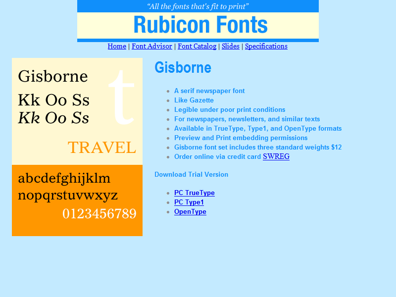 Gisborne Font OpenType