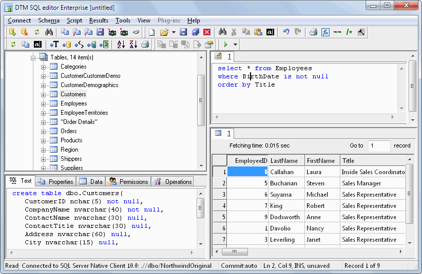 DTM SQL editor