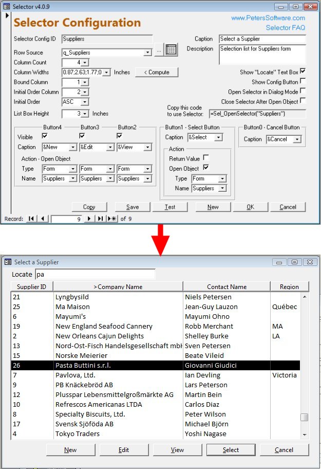 Selector for MS Access 97