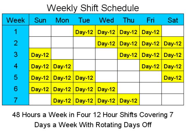 12 Hour Schedules for 7 Days a Week